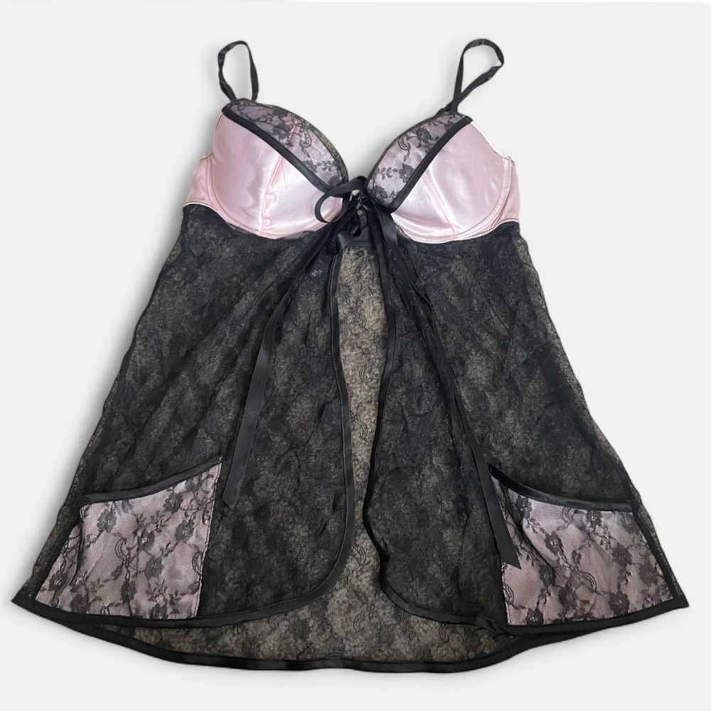 Victoria’s Secret Y2K Style Flyaway Lace Satin Babydoll Lingerie Bra Top in 34D